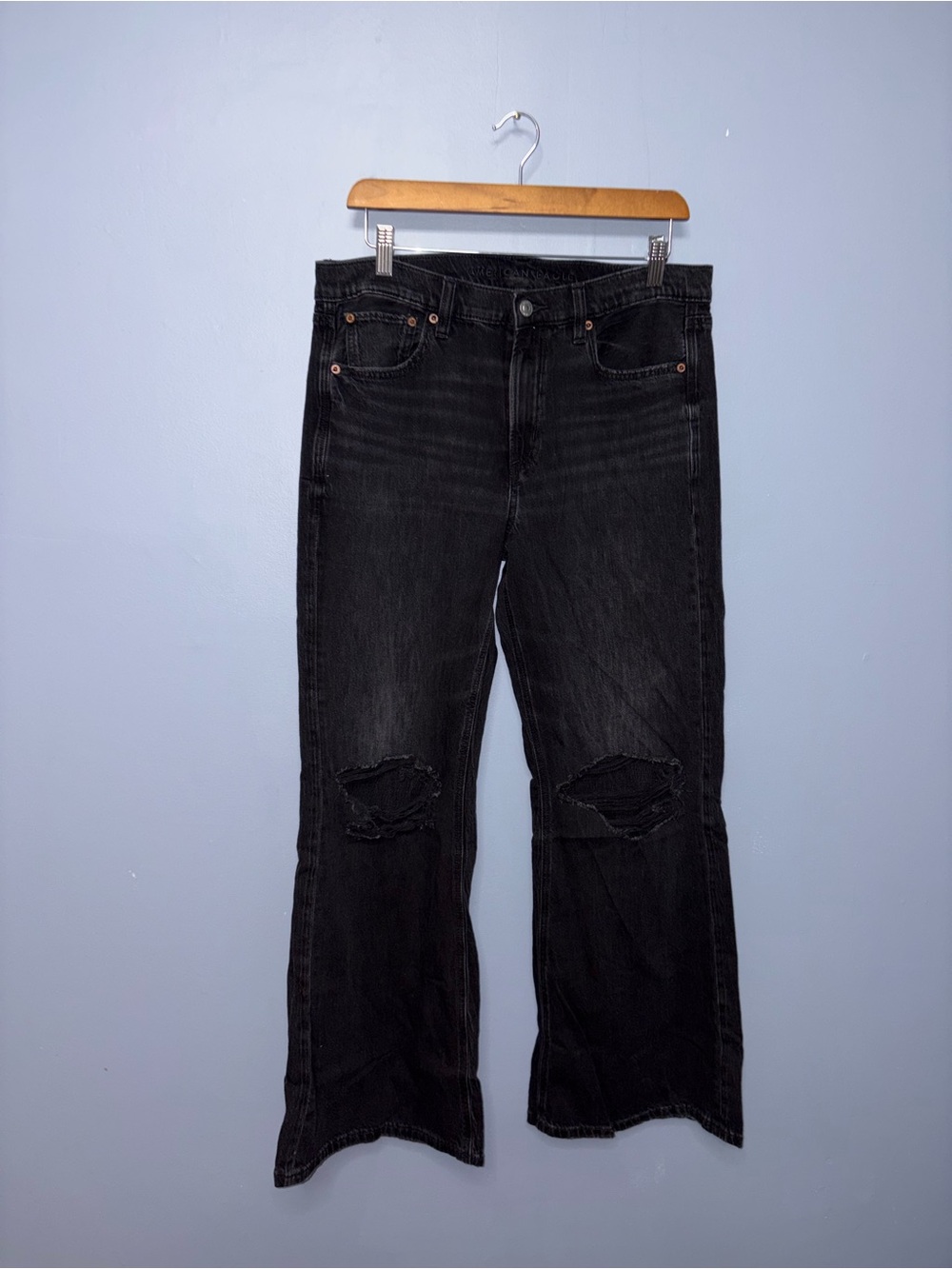 American Eagle | Black Distressed Bootcut Jeans | Size 8